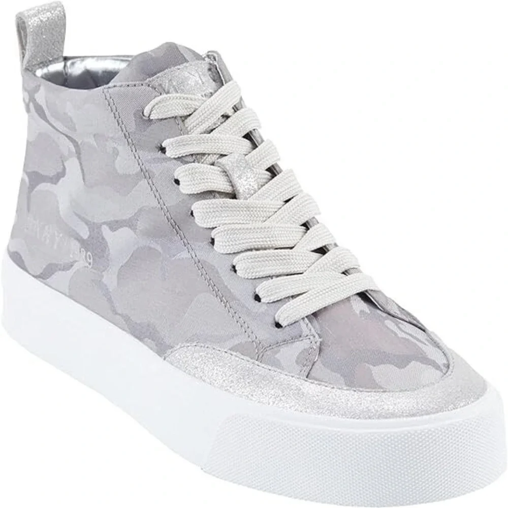 DKNY Womens Rivka Canvas Sporty High Top Sneakers Gray‎ Camo Silver Sz 9.5 M